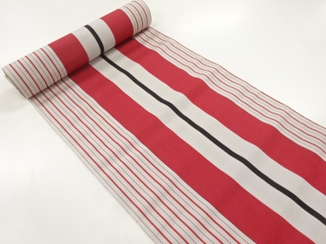 JAPANESE KIMONO / ANTIQUE BOLT FOR HASSUN OBI / SILK / CHIKUZEN HAKATA / WOVEN STRIPE